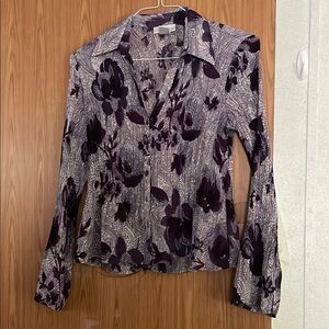 Floral Purple Women's Top Bell Sleeves Flair Bottom Small